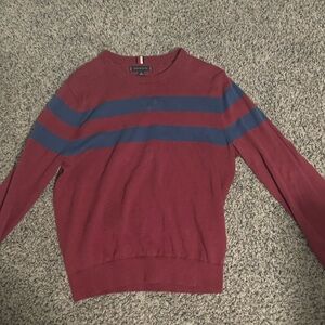 Tommy Hilfiger Men's Burgundy and Navy Crewneck Sweater